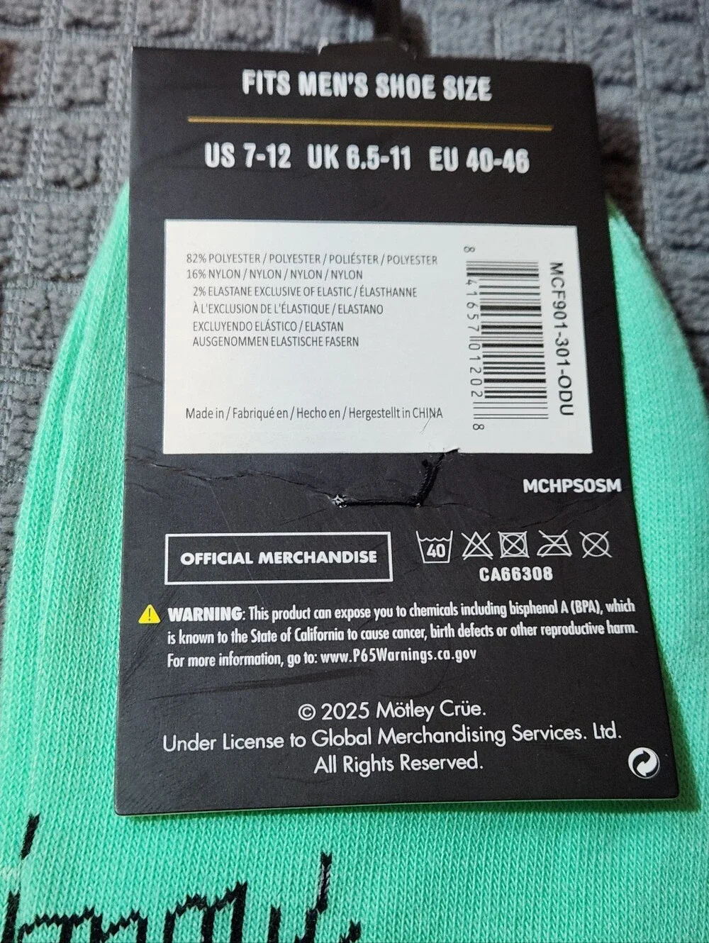 2 Pairs Of NWT Mötley Crüe Teal Logo Socks